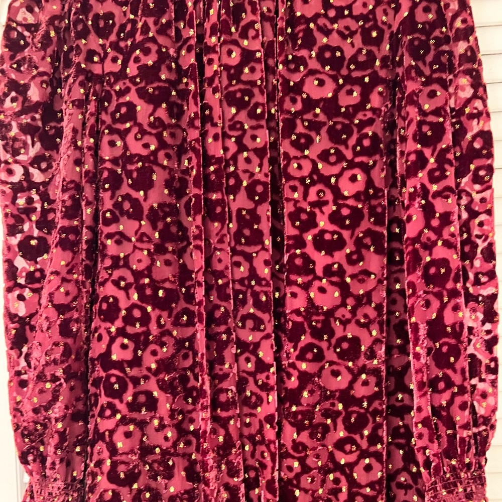 Alex Marie Dress NWT Gabby Burgundy & Gold Burnout Long Sleeves Lined STUNNING! - Picture 4 of 10